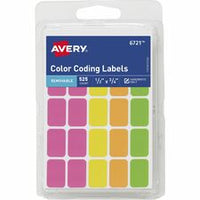 Avery¨ Color-Coding Removable Labels, 1/2" x 3/4" , Assorted Neon Colors, Non-Printable, 525 Blank Labels Total (6721)