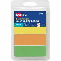 Avery¨ Color-Coding Removable Labels, 1" x 3" , Assorted Neon Colors, Non-Printable, 72 Blank Labels Total (6722)