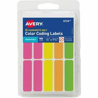 Avery¨ Color-Coding Removable Labels, 1/2" x 1-3/4" , Assorted Neon Colors, Non-Printable, 180 Blank Labels Total (6724)