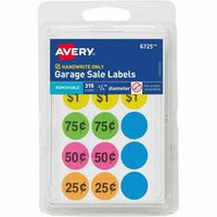 Avery¨ Garage Sale Removable Labels, 3/4 Inch Round Labels, Assorted Colors, Non-Printable, 315 Pricing Stickers Total (6725)