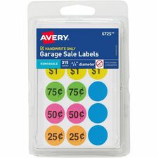 Avery¨ Garage Sale Removable Labels, 3/4 Inch Round Labels, Assorted Colors, Non-Printable, 315 Pricing Stickers Total (6725)