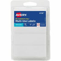 Avery¨ Multi-Use Removable Labels, 1" x 3" , White, Non-Printable, 72 Blank Labels Total (6728)