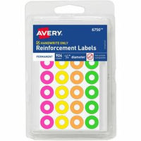 Avery¨ Reinforcement Labels, 1/4" Diameter, Permanent Adhesive, Assorted Neon Colors, Non-Printable, 924 Page Reinforcement Stickers Total (6750)