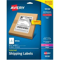 Avery¨ Internet Shipping Labels, TrueBlock¨ Technology, Permanent Adhesive, 5-1/2" x 8-1/2" , 20 Labels (18126)