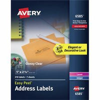 Avery¨ Glossy Clear Address Labels, Sure Feed¨ Technology, Laser/Inkjet, 1" x 2-5/8" , 210 Labels (6585)