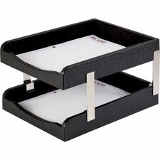 Dacasso Crocodile Embossed Black Leather Double Letter Trays