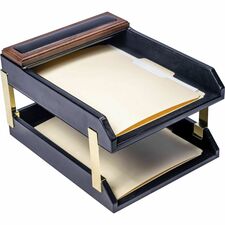 Dacasso Walnut & Leather Double Letter Trays