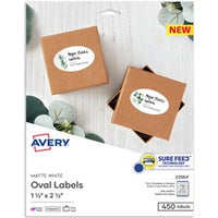 Avery¨ Easy Peel Oval Labels, 22564, 2-1/2"W x 1-1/2"D, White, Pack Of 450