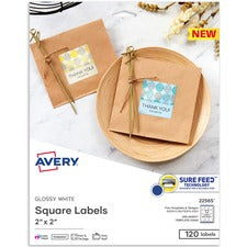 Avery¨ Printable Square Labels, 22565, 2ÓW x 2ÓD, Glossy White, Pack Of 120 Labels