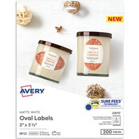 Avery¨ Printable Blank Oval Labels, 22570, 3-5/16ÓW x 3ÓD, White, Pack Of 200 Labels