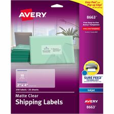 Avery¨ Matte Clear Shipping Labels, Sure Feed¨ Technology, Inkjet, 2