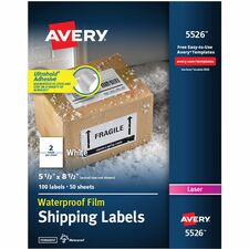 Avery¨ Waterproof Shipping Labels with Ultrahold¨ Permanent Adhesive, 5-1/2