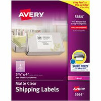 Avery¨ Matte Clear Shipping Labels, Sure Feed¨ Technology, Laser, 3-1/3" x 4" , 300 Labels (5664)