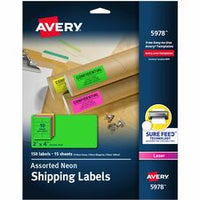 Avery¨ Neon Shipping Labels with Sure Feed¨ for Laser Printers, 2"x4" , Assorted Colors, 150 Labels (5978)