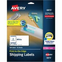 Avery¨ Shipping Labels with Sure Feed¨ for Color Laser Printers, Print-to-the-Edge , 2" x 3-3/4" , 200 White Labels (6873)