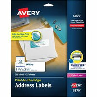 Avery¨ Print to the Edge Shipping Labels for Color Laser Printers and Copiers, Sure Feed¨ Technology, 1-1/4" x 3-3/4" , 300 Labels (6879)