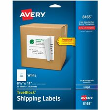 Avery¨ Shipping Address Labels, Inkjet Printers, 25 Labels, Full Sheet Labels, Permanent Adhesive, TrueBlock¨ (8165)