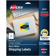 Avery¨ White Shipping Labels, Sure Feed¨ Technology, Permanent Adhesive, 3-1/3