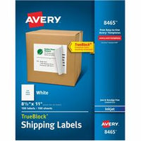 Avery¨ Shipping Labels, TrueBlock¨ Technology, Permanent Adhesive, 8-1/2" x 11" , 100 Labels (8465)