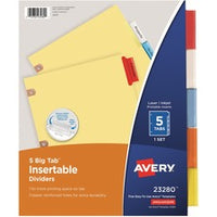 Avery¨ Big Tab Insertable Dividers, Buff Paper, 5 Multicolor Tabs