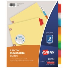 Avery¨ Big Tab Insertable Dividers, Buff Paper, 8 Multicolor Tabs