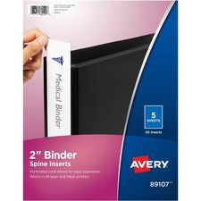 Avery(R) Binder Spine Inserts, 2 Inch Binders, 20 Inserts (89107)